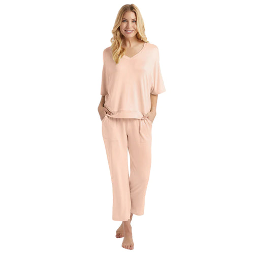 Dream Relaxed V-neck with Capri Lounge Set - Apricot