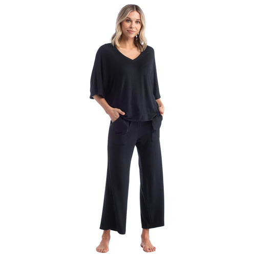 Dream Relaxed V-neck with Capri Lounge Set - Black