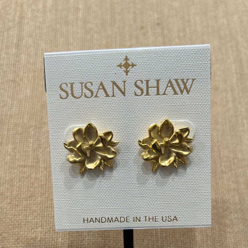 Susan Shaw:  Handcast Gold Magnolia Flower Post Earrings