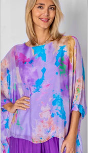 Made In Italy-Solid Silk Splash Blouse O/S