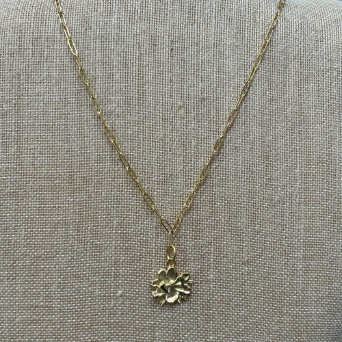 Susan Shaw:  Gold Magnolia Flower on Gold Paperclip Chain Necklace