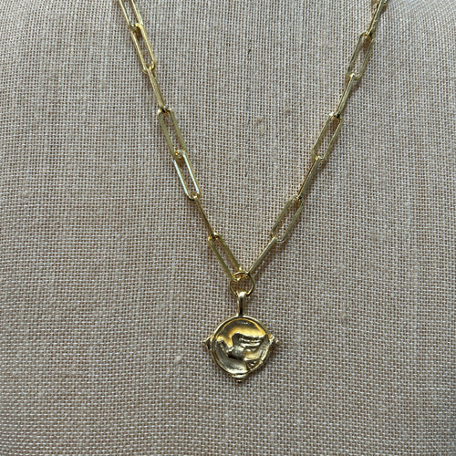 Susan Shaw: Gold Dove Intaglio on Large Paperclip Necklace