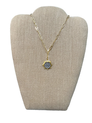 Susan Shaw: Gold & Silver Dove Coin on Medium Paperclip Chain Necklace