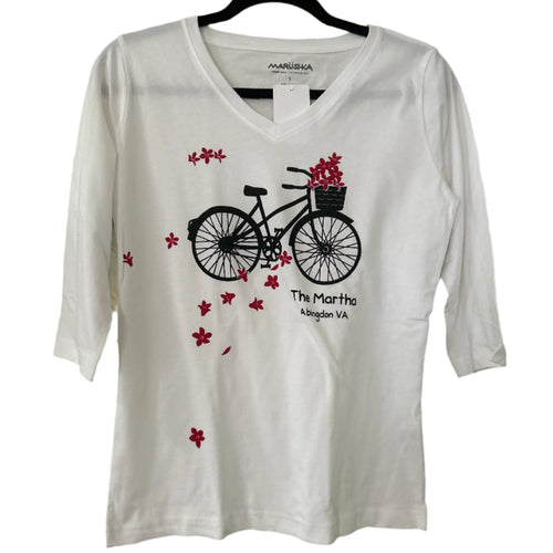 Martha Ladies 3/4 Sleeve - Bike Basket with Red Flowers