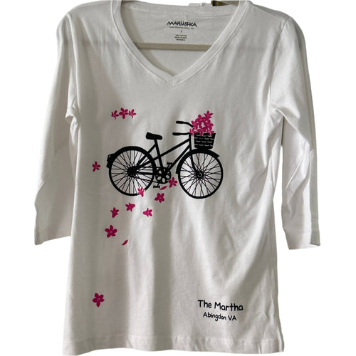 Martha Ladies 3/4 Sleeve- Bike Basket with Pink Flowers