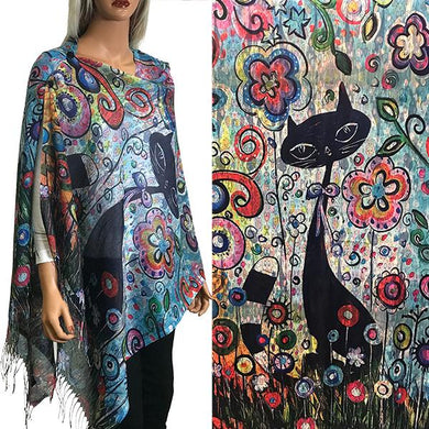 Art Design Cotton Touch Button Shawl-Abstract Cat