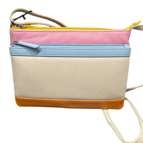 Double Zip, Multi Color Crossbody: Pink Rainbow
