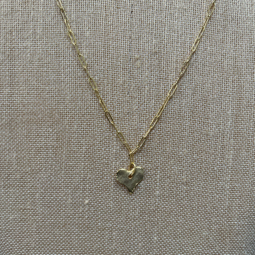 Susan Shaw: 16' Gold Paperclip Chain with Heart Necklace