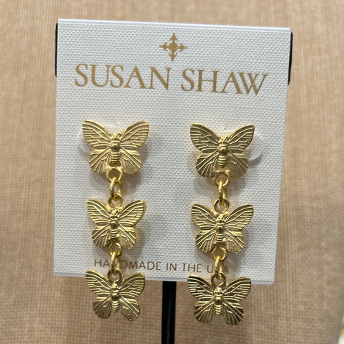 Susan Shawl:  Gold Post Butterfly Drop Earrings