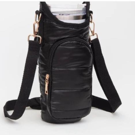 Puffer Tumbler Holder Crossbody Bag - Black