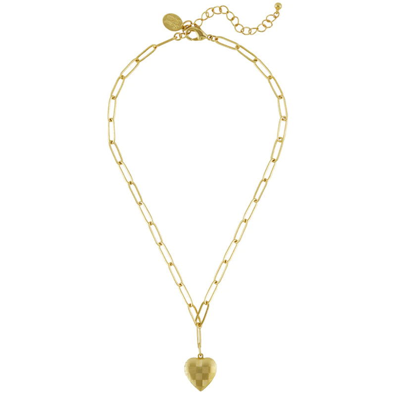 Susan Shaw Gold Checkered Heart Locket Necklace