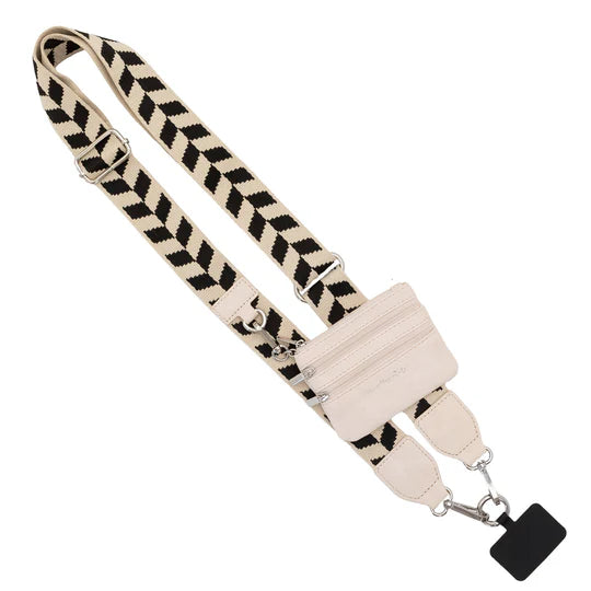 Touch Screen Purse -CLIP & GO PHONE LANYARD-BLK/CREAM CHEVRON