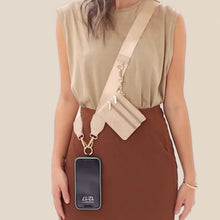 Load image into Gallery viewer, Touch Screen Purse -CLIP &amp; GO PHONE LANYARD-TAUPE WITH GOLD