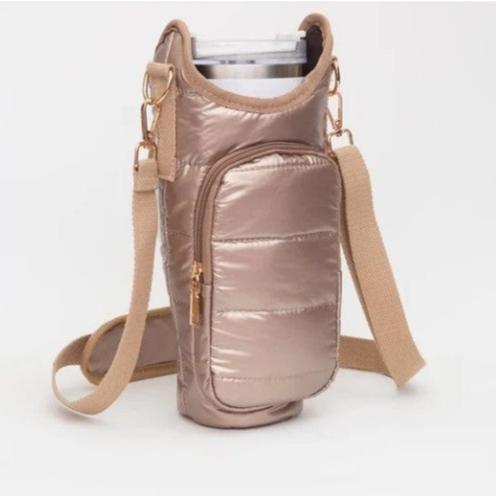 Puffer Tumbler Holder Crossbody Bag - Gold