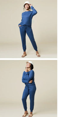 Dream Relaxed V-neck with Capri Lounge Set -Indigo