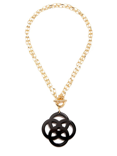 18K Gold Plated Chain with Resin Clover-Black