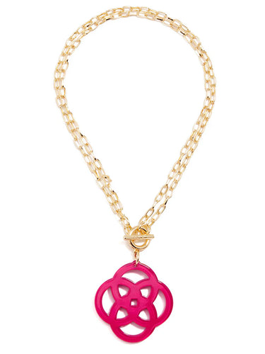 18K Gold Plated Chain with Resin Clover-Hot Pink
