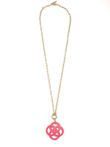 18K Gold Plated Chain with Resin Clover - HOT PINK