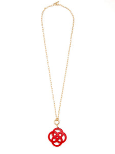 18K Gold Plated Chain with Resin Clover-Red