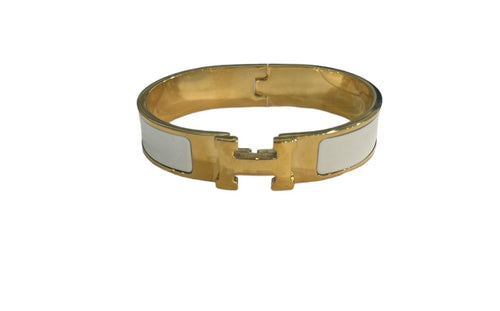 Gold and White Clic H Bracelet-Wide