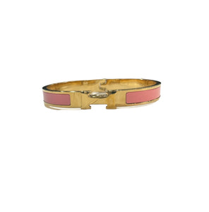 Gold and Pink Clic H Bracelet-Narrow
