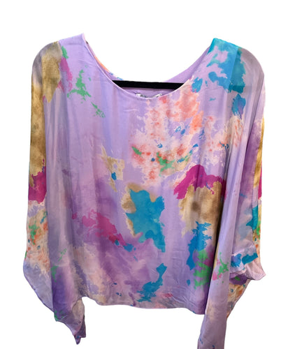 Made In Italy-Solid Silk Splash Blouse O/S
