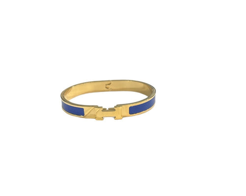 Gold and Denim Clic H Bracelet-Narrow