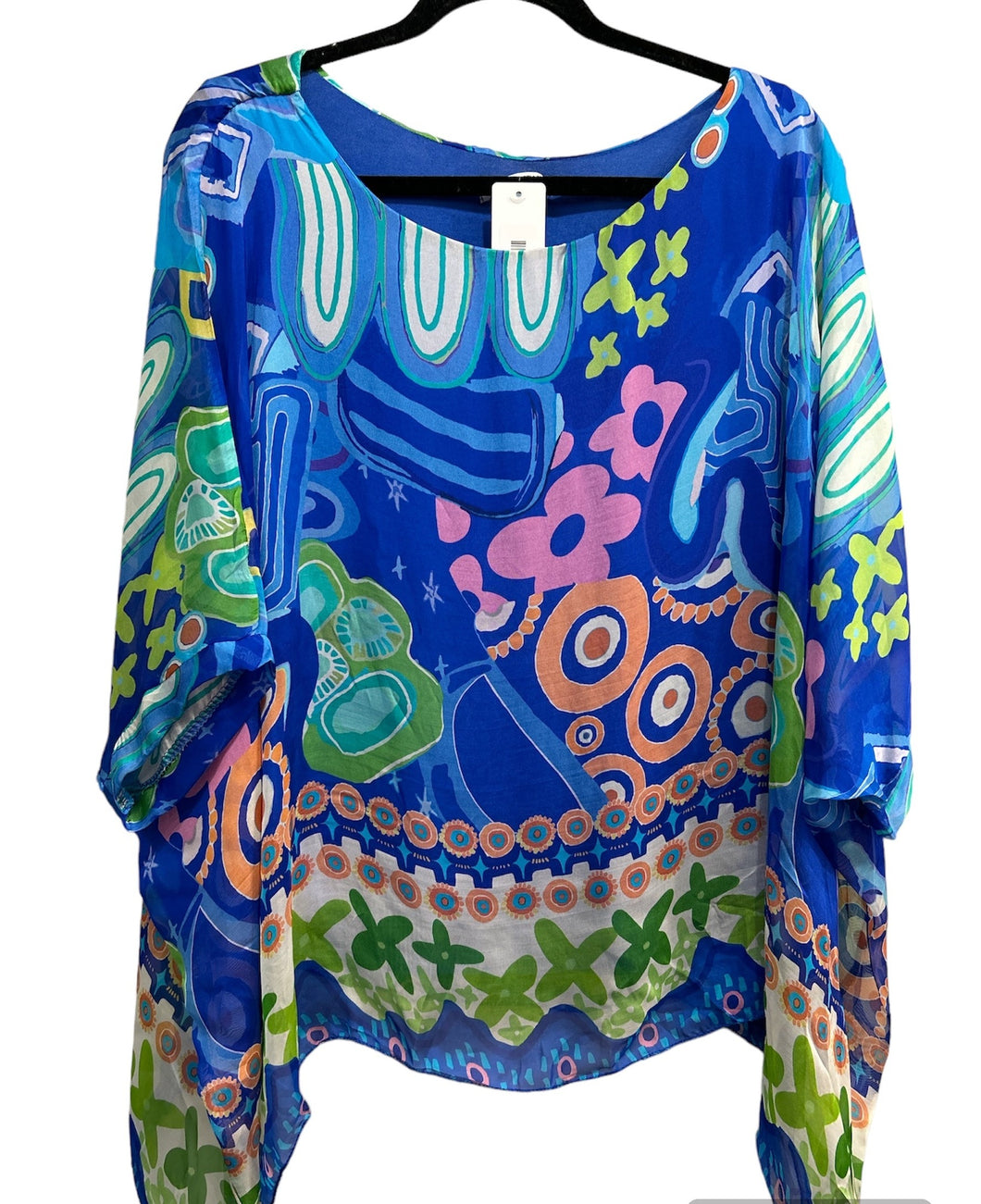 Printed Silk Blouse- Royal- Multi-Color