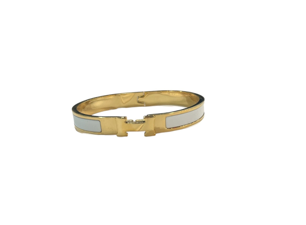 Gold and White Clic H Bracelet-Narrow