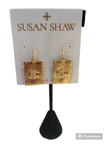 Susan Shaw Hand Cast Gold Bee Rectangle Wire Earring