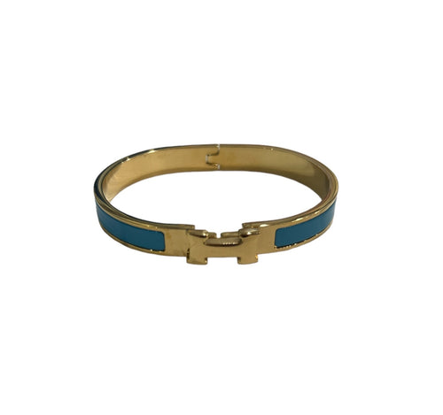 Gold and Turquoise Clic H Bracelet-Narrow