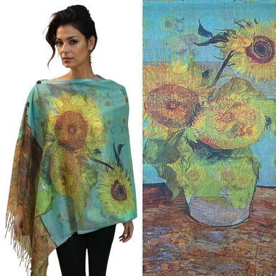 Art Design Cotton Touch Button Shawl-Sunflowers