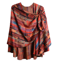 Load image into Gallery viewer, Cashmere Reversible &quot;Buckle&quot; Shawl - Multi Red Rectangles Code 3