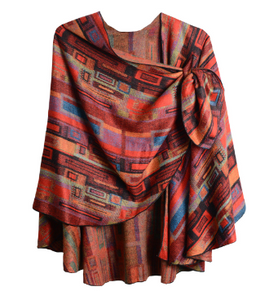 Cashmere Reversible "Buckle" Shawl - Multi Red Rectangles Code 3