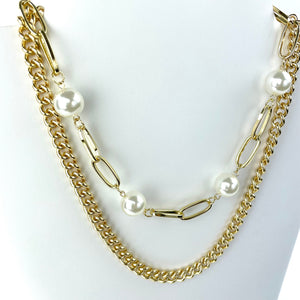 Double Necklace with Pearl & Gold Chain