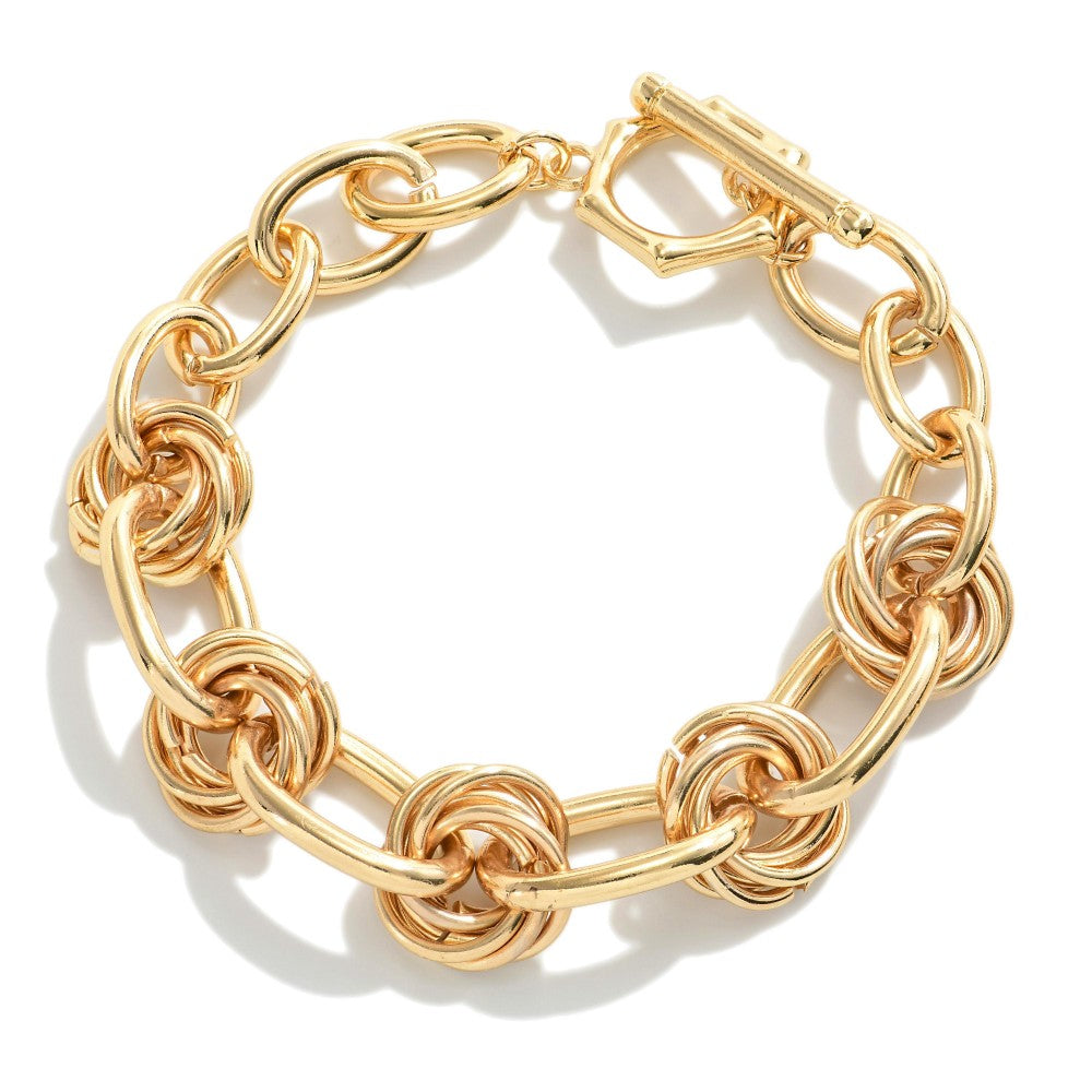 Gold Chain Link with Metal Wreath T-Bar Bracelet