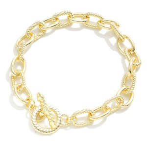 Smooth And Twisted Chain Link T-Bar Bracelet