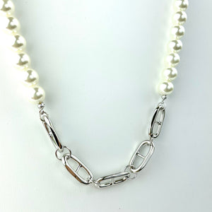 Faux Pearl & Silver Chain Necklace