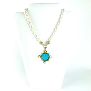 Clear Venetian Glass Fleur Freshwater Pearl Chain Necklace