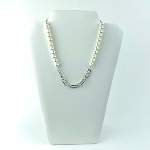 Faux Pearl & Silver Chain Necklace