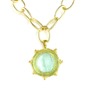 Gold, Clear Venetian Glass Coin Chain Necklace