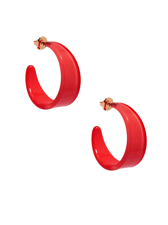 Large Chunky Resin Hoop Earrings-Red
