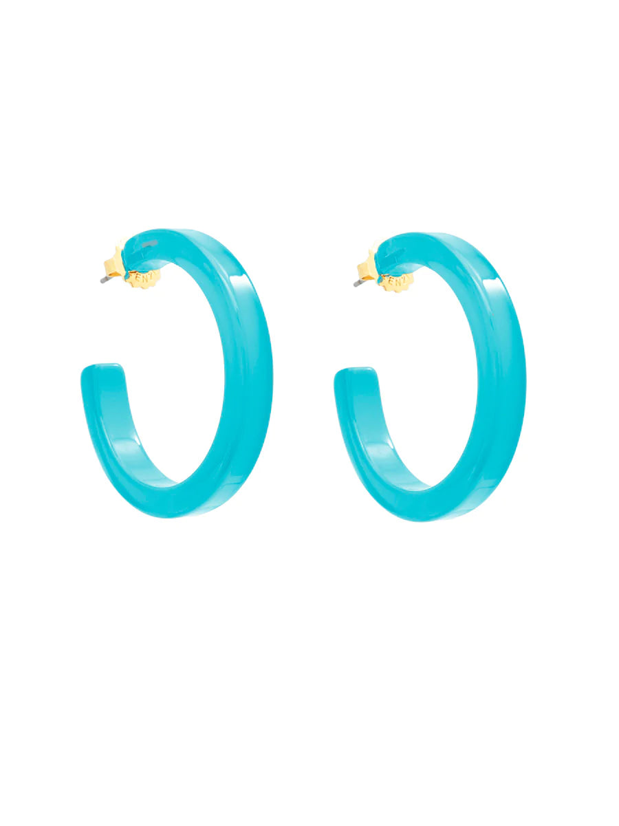 Resin Hoop Earrings-Neon Blue
