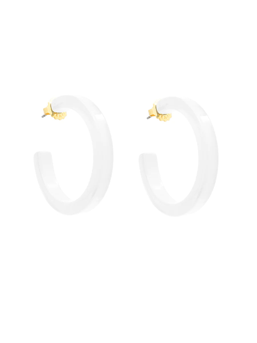 Resin Hoop Earrings-White