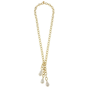 Susan Shaw Gold Textured Loop Chain w/Genuine Freshwater Baroque Pearl Drops