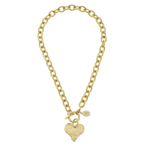 Susan Shaw Handcast Gold Heart Toggle Necklace-Triple Plated 24K Gold