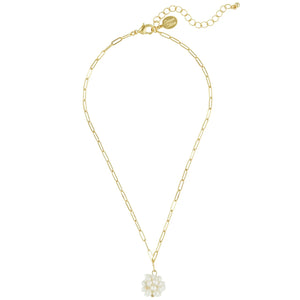 Susan Shaw Handcast Gold Paperclip Chain with Genuine Freshwater Pearl Cluster Necklace