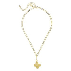 Susan Shaw Gold Paperclip Chain with Dotted X Necklace