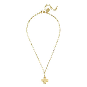 Susan Shaw Gold Paperclip Chain with Handcast Cross Necklace