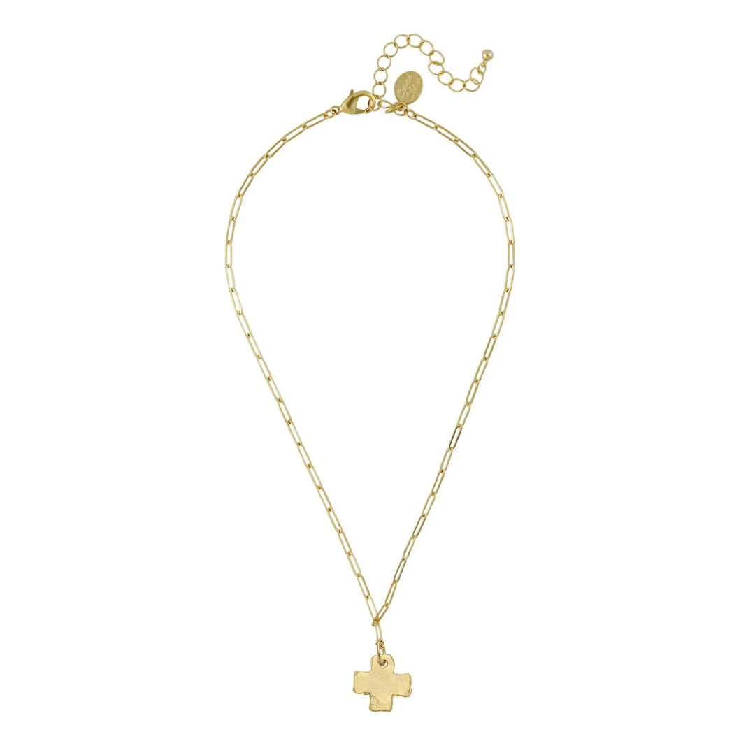 Susan Shaw Gold Paperclip Chain with Handcast Cross Necklace